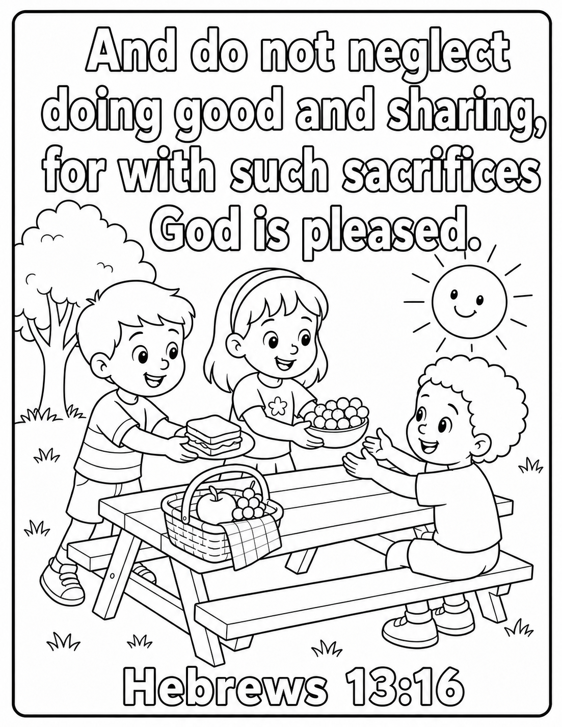 Doing Good and Sharing printable coloring page